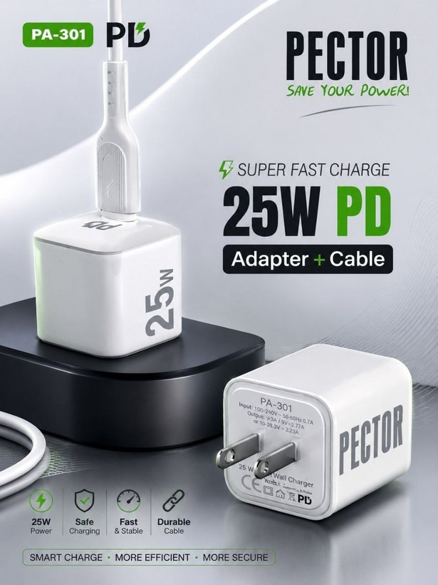 شارژر اورجینال 25W پکدار PECTOR مدل PA301 یکسال گارانتی/SUPER FAST