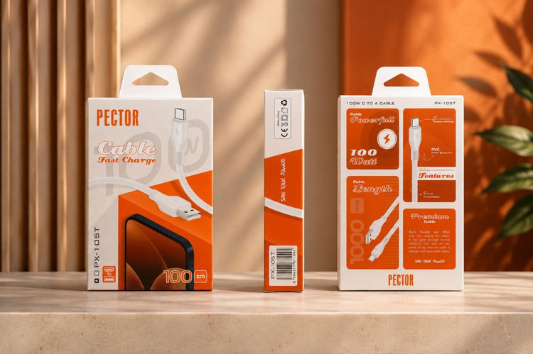 کابل شارژ اورجینال پکتور PECTOR تایپ سی پکدار PX-105T/100W