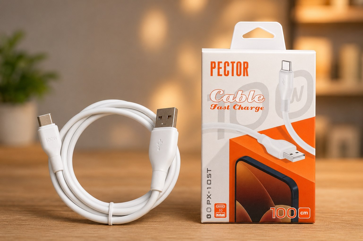 کابل شارژ اورجینال پکتور PECTOR تایپ سی پکدار PX-105T/100W